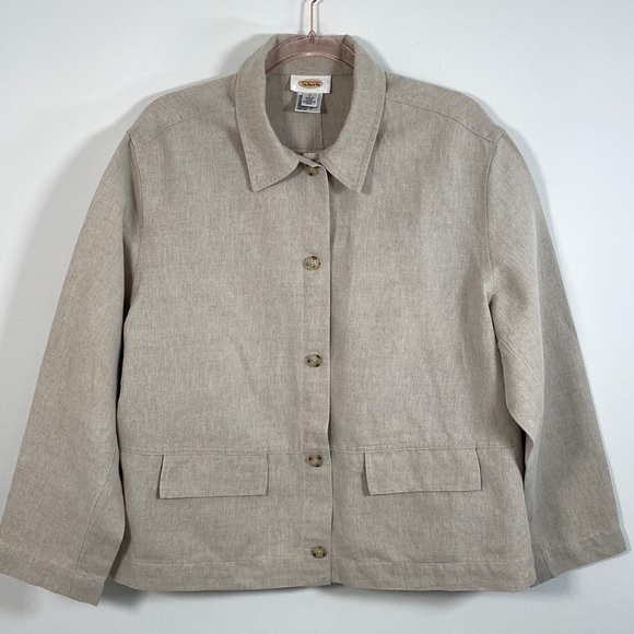 Talbots Cotton Linen Blend Jacket/Top Women's Large Beige - Picture 1 of 7